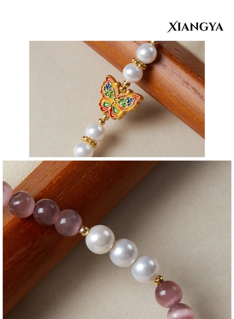 XIANGYA Purple Phone Charm / Butterfly Phone Chain Strap – Lucky Charms Cat’s Eye Stone & Shell Beads with 18K Gold-Plated Details, Elegant Lanyard & Keychain for Women Girls, Fashion Phone Accessories - Image 5