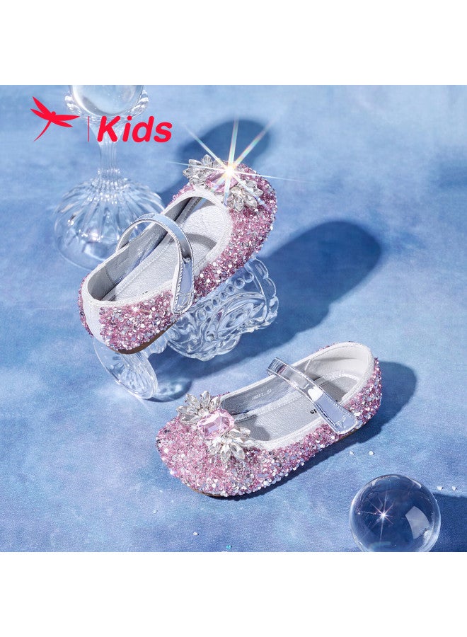 Red Dragonfly Girls' Shoes, Autumn Crystal Elsa Princess Shoes, Sparkling Diamond Performance Children's Leather Shoes, Q53bd042, Pink, Size 27 - Image 1