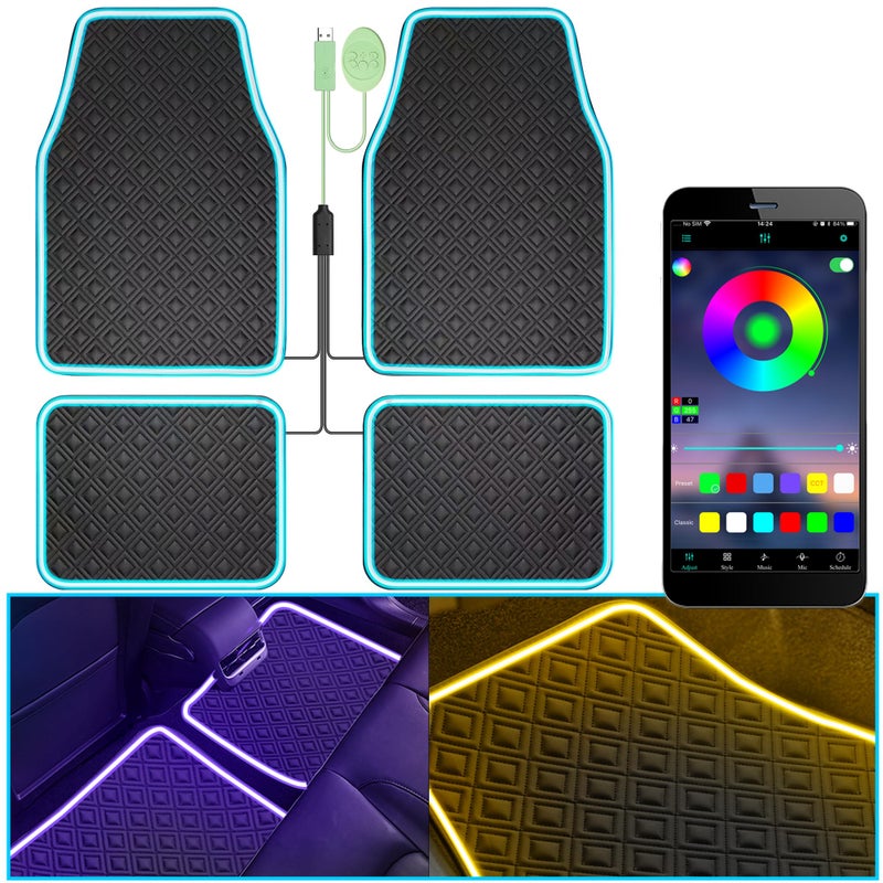 Fimker Car Floor Mats with Led Strip Light, Premium Universal Fit Black Automotive Carpet, Interior Car Lights Floor Mats,App Control Faux Leather Anti-Slip Waterproof Neon Car Decor Accessories for SUV Etc. - Image 1