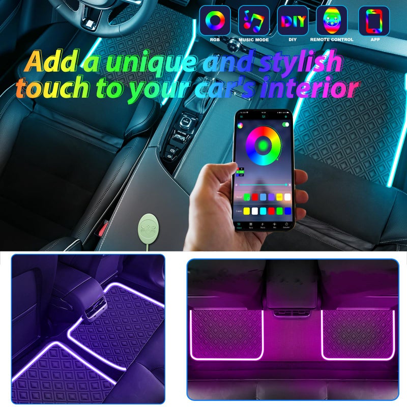 Fimker Car Floor Mats with Led Strip Light, Premium Universal Fit Black Automotive Carpet, Interior Car Lights Floor Mats,App Control Faux Leather Anti-Slip Waterproof Neon Car Decor Accessories for SUV Etc. - Image 3