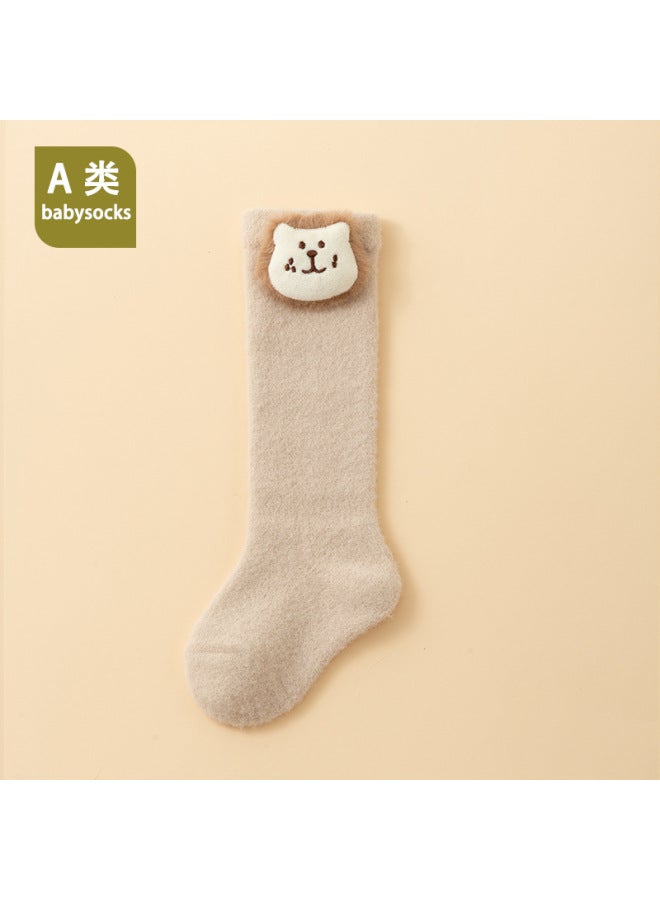 Newborn Infants And Young Children Coral Velvet Autumn And Winter Long Tube Over The Knee Fleece-lined Thickeneded Baby Sleep Warm Floor Socks
