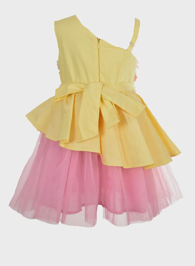 A Little Fable Kids One-Shoulder Jaune Garden Dress