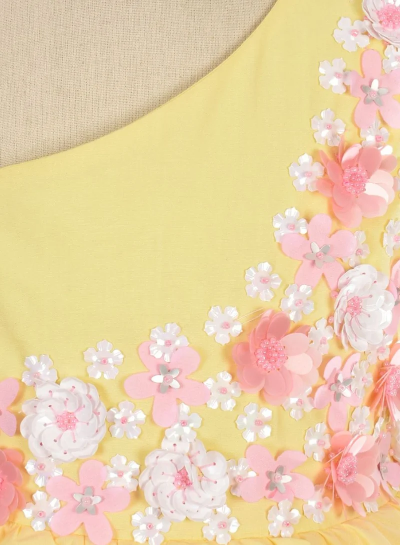 A Little Fable Kids One-Shoulder Jaune Garden Dress