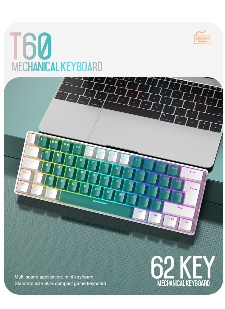62 Keys Colorful Lights Switch Mechanical Gaming Keyboard 75% Mini Wired Waterproof Backlit Silent White RGB Color Suitable for PC/Ps4/Xbox Gamers - Image 1