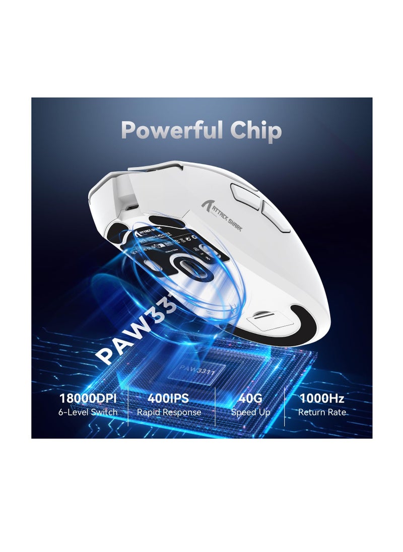 Attack Shark - ATTACK SHARK R1 59g Superlight Mouse, PixArt Gaming Sensor PAW3311, BT/2.4G Wireless/Wired Gaming Mouse, 6 DPI Adjustable up to 18000, 65 Hour Battery (White) - Image 1