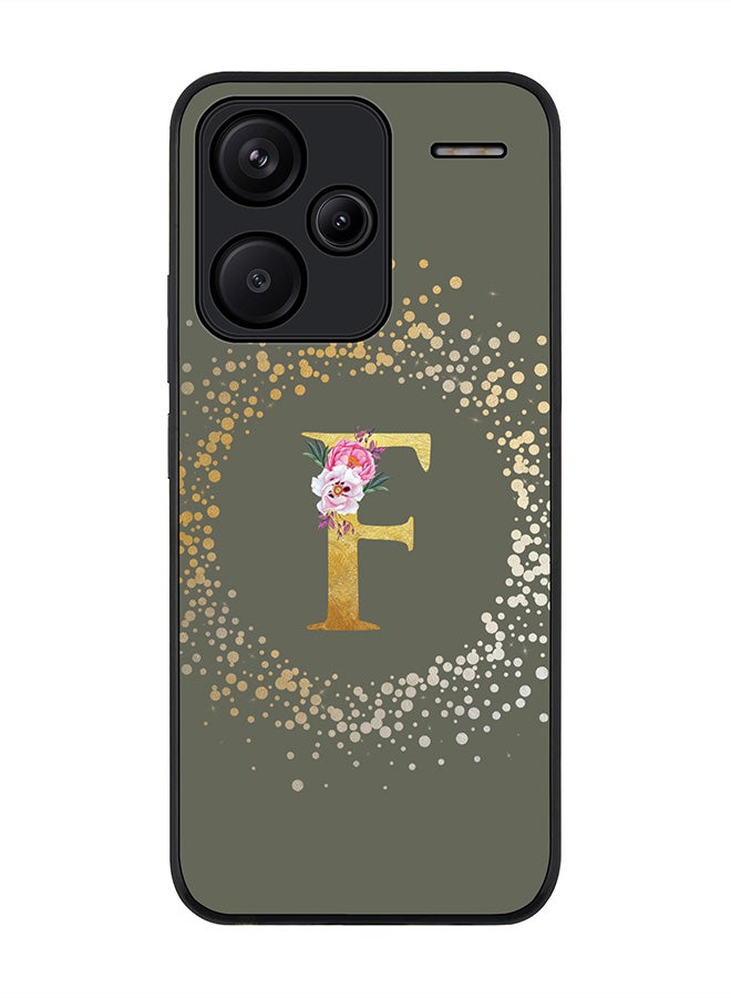 Stylizedd Rugged Black Edge Case for Xiaomi Redmi Note 13 Pro Plus Case Cover- Custom Monogram Initial Letter Floral Pattern Alphabet - F(Olive Green) - Image 1