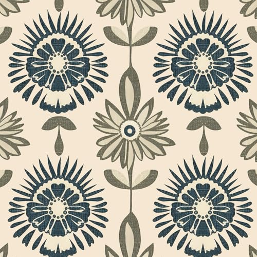 BOKEBEVE Floral Contact Paper,Boho Wallpaper Peel and Stick,Removable Wall Paper for Countertop Cabinet Walls Renter Friendly Beige 17.5 x 393.5In - Image 1