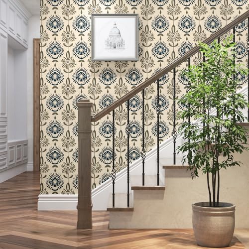 BOKEBEVE Floral Contact Paper,Boho Wallpaper Peel and Stick,Removable Wall Paper for Countertop Cabinet Walls Renter Friendly Beige 17.5 x 393.5In - Image 3