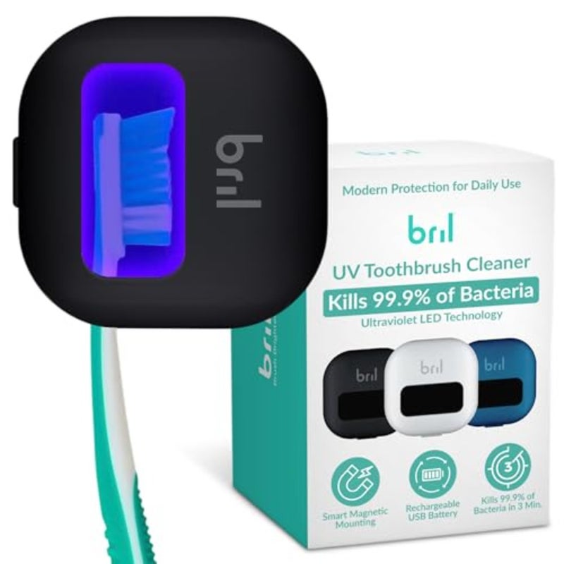 UV-C Toothbrush Sanitizer and Holder Wall Mounted, Rechargeable, 30-Day Battery, Magnetic Mount, Fits Electric and Manual Brushes, Portable Travel Case, Auto-Shutoff - Image 1