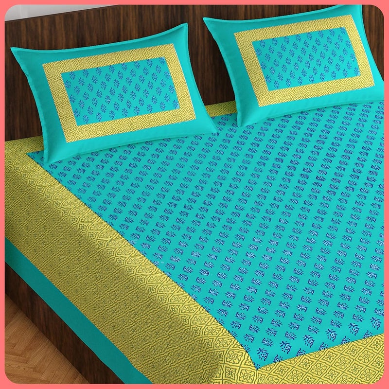 100 Cotton Double Bedsheet for Double Bed King Size Traditional Jaipuri Bedsheet with 2 Pillow Covers Multi64  - Image 1