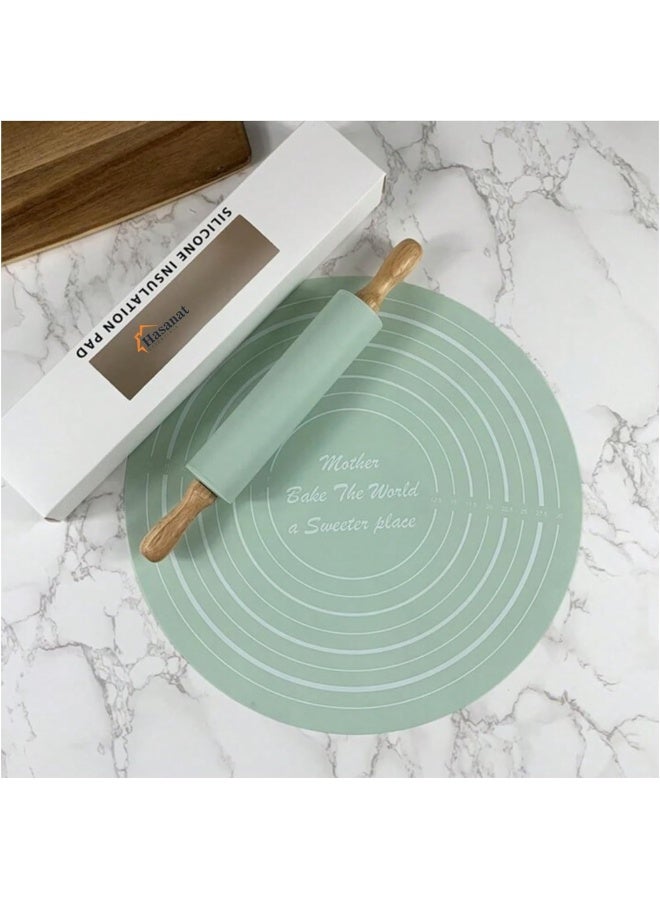 HASANAT ESSENTIALS مجموعة حصائر العجين و دبوس العجين من السيليكون الغذائي غير اللاصق وغير المنزلق من هسنت - Image 2