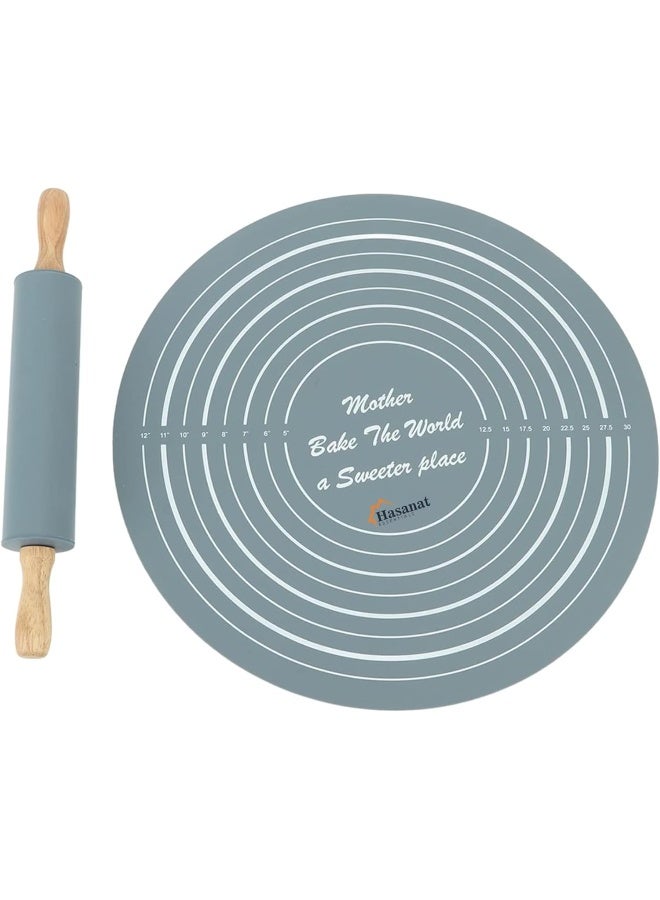 HASANAT ESSENTIALS مجموعة حصائر العجين و دبوس العجين من السيليكون الغذائي غير اللاصق وغير المنزلق من هسنت - Image 1