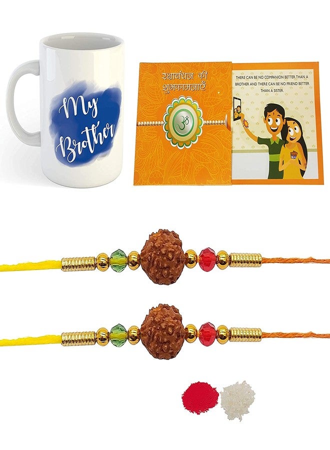 iberry's Rakhi Gift Pack with Set of Two Rakhi & Rakshabandhan Card and Roli Chawal & Coffee Mug 350 Ml for Brother | Rakhi for Brother (Combo 3)-Best Gift from Sister - Image 1