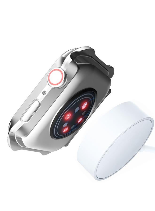 إيروريكس إطار 2 في 1 من البلاستيك المصقول + غطاء حماية من الزجاج المقوى للشاشة لساعة Apple Watch Series 9 / 8 / 7 مقاس 45 مم (أبيض) - Image 3