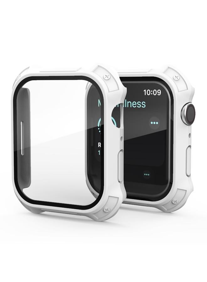 إيروريكس إطار 2 في 1 من البلاستيك المصقول + غطاء حماية من الزجاج المقوى للشاشة لساعة Apple Watch Series 9 / 8 / 7 مقاس 45 مم (أبيض) - Image 1