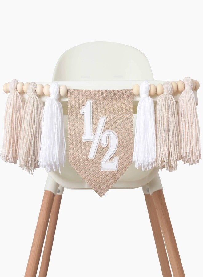 BOOMPA White Half Birthday High Chair Banner - Wood Bead Tassel Garland - 1/2 Birthday Party Tassel Banner - Pure Angel 6 Months Birthday Photo Backdrop - Wall Hangings Decorative For Kids Bedroom Nursery - Image 1