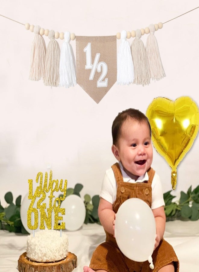 BOOMPA White Half Birthday High Chair Banner - Wood Bead Tassel Garland - 1/2 Birthday Party Tassel Banner - Pure Angel 6 Months Birthday Photo Backdrop - Wall Hangings Decorative For Kids Bedroom Nursery - Image 3