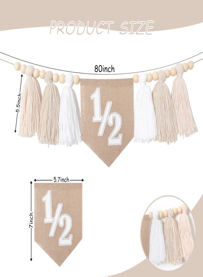BOOMPA White Half Birthday High Chair Banner - Wood Bead Tassel Garland - 1/2 Birthday Party Tassel Banner - Pure Angel 6 Months Birthday Photo Backdrop - Wall Hangings Decorative For Kids Bedroom Nursery - Image 2