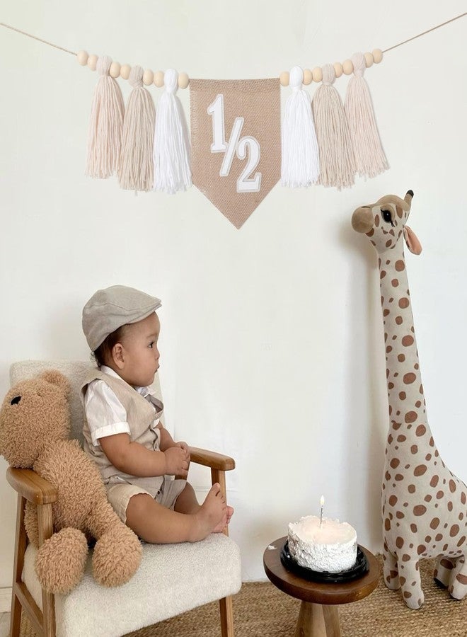 BOOMPA White Half Birthday High Chair Banner - Wood Bead Tassel Garland - 1/2 Birthday Party Tassel Banner - Pure Angel 6 Months Birthday Photo Backdrop - Wall Hangings Decorative For Kids Bedroom Nursery - Image 5