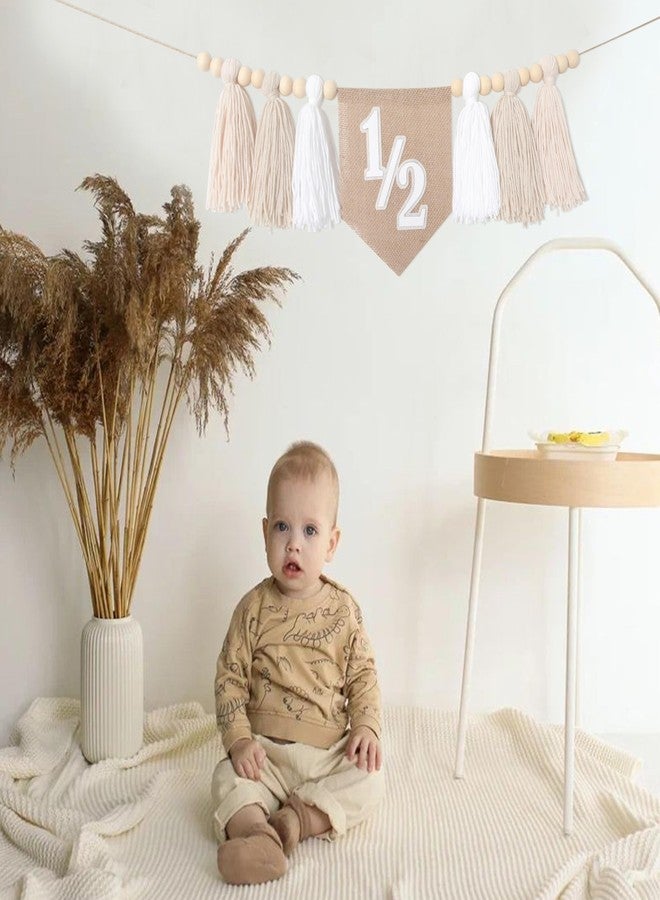 BOOMPA White Half Birthday High Chair Banner - Wood Bead Tassel Garland - 1/2 Birthday Party Tassel Banner - Pure Angel 6 Months Birthday Photo Backdrop - Wall Hangings Decorative For Kids Bedroom Nursery - Image 4