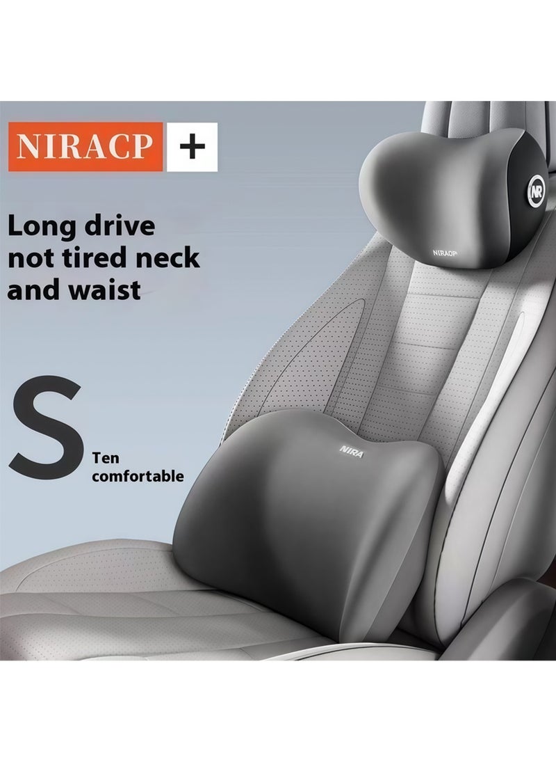 Nira Car Backrest Cushion Lumbar Support Memory Foam Ergonomic Back Support Cushion Office Chair Car Seat Pain Relief Four Seasons Breathable (Gray) - Image 4