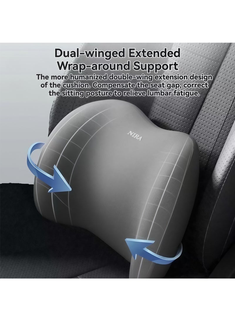 Nira Car Backrest Cushion Lumbar Support Memory Foam Ergonomic Back Support Cushion Office Chair Car Seat Pain Relief Four Seasons Breathable (Gray) - Image 3