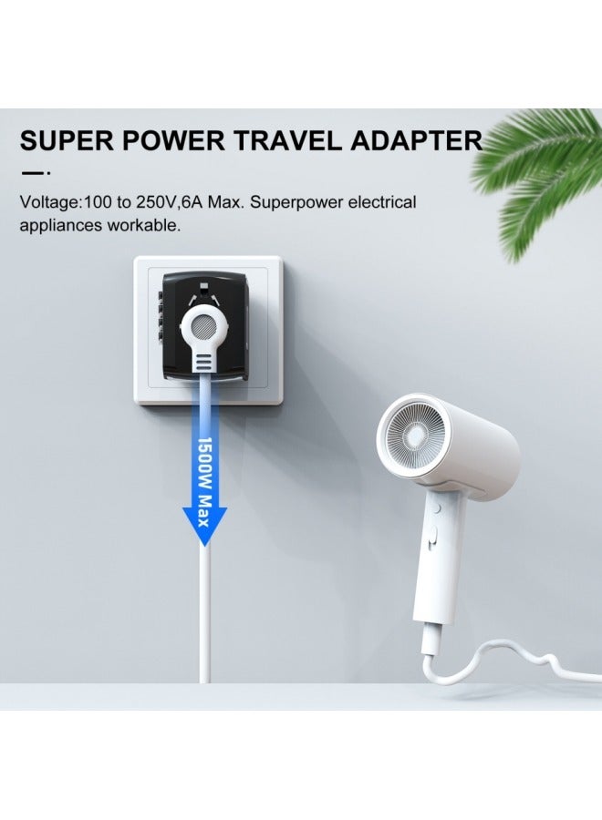 محول سفر عالمي، محول التوصيل الدولي مع منفذ USB C و 3 منافذ USB، كل في محول واحد لجميع المنافذ العالمية، من مملكة المتحدة إلى محول تيار عالمي للاتحاد الأوروبي والولايات المتحدة الأمريكية وأستراليا. - Image 3