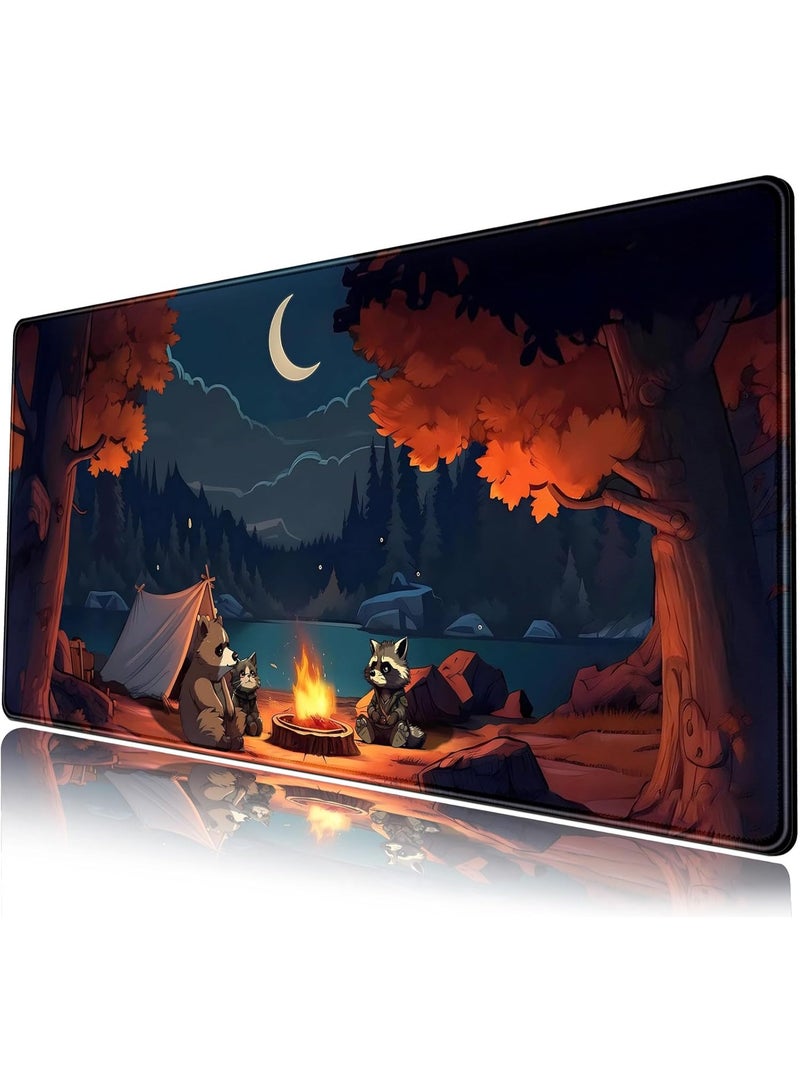 Cute Forest Desk Mat Large Mouse Pad Big Lofi Camping Outdoors Desk Pad Gaming Mousepad Large Cartoon Anime Nature Aesthetic Extended Computer Laptop Keyboard Mouse Mat 70x30 CM Desk Mat - Image 1
