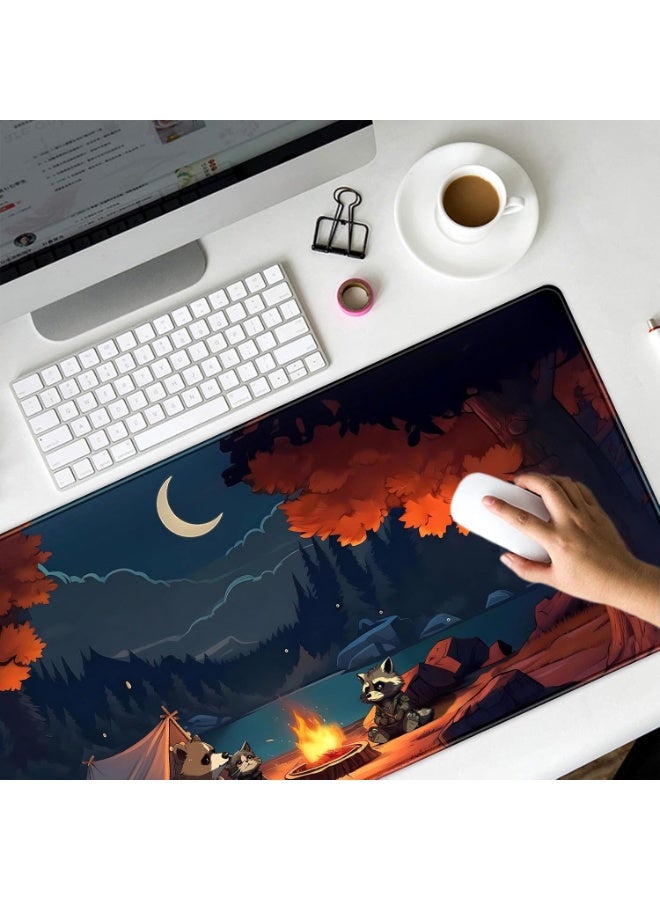 Cute Forest Desk Mat Large Mouse Pad Big Lofi Camping Outdoors Desk Pad Gaming Mousepad Large Cartoon Anime Nature Aesthetic Extended Computer Laptop Keyboard Mouse Mat 70x30 CM Desk Mat - Image 5
