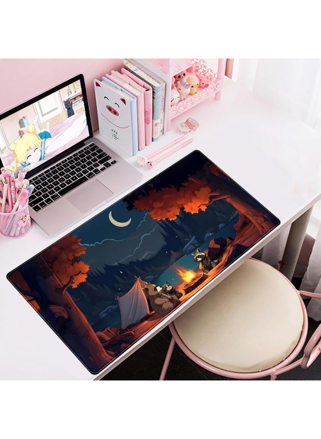 Cute Forest Desk Mat Large Mouse Pad Big Lofi Camping Outdoors Desk Pad Gaming Mousepad Large Cartoon Anime Nature Aesthetic Extended Computer Laptop Keyboard Mouse Mat 70x30 CM Desk Mat - Image 3