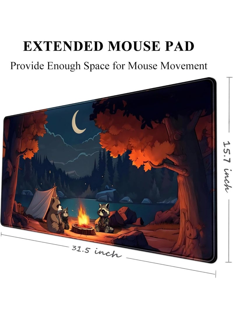 حصيرة مكتب غابة لطيفة، وسادة ماوس كبيرة، وسادة مكتب تخييم خارجية كبيرة، وسادة ماوس ألعاب، كبيرة الحجم، رسوم متحركة، طبيعة، جمالية، كمبيوتر محمول، لوحة مفاتيح، حصيرة ماوس، 70 × 30 سم، حصيرة مكتب