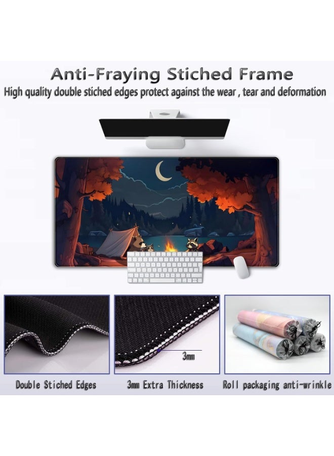 حصيرة مكتب غابة لطيفة، وسادة ماوس كبيرة، وسادة مكتب تخييم خارجية كبيرة، وسادة ماوس ألعاب، كبيرة الحجم، رسوم متحركة، طبيعة، جمالية، كمبيوتر محمول، لوحة مفاتيح، حصيرة ماوس، 70 × 30 سم، حصيرة مكتب