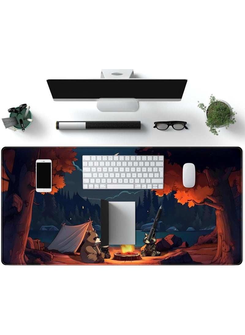 Cute Forest Desk Mat Large Mouse Pad Big Lofi Camping Outdoors Desk Pad Gaming Mousepad Large Cartoon Anime Nature Aesthetic Extended Computer Laptop Keyboard Mouse Mat 70x30 CM Desk Mat - Image 4