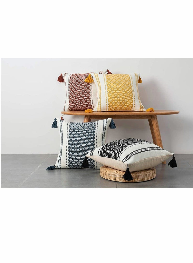 Set of 2 Boho Neutral Decorative Throw Pillow Covers 18x18 Inch Cotton Woven Diamond Jacquard Pattern Cases for Couch Sofa Bedroom Car Modern Accent Square Pillowcase Black - Image 3
