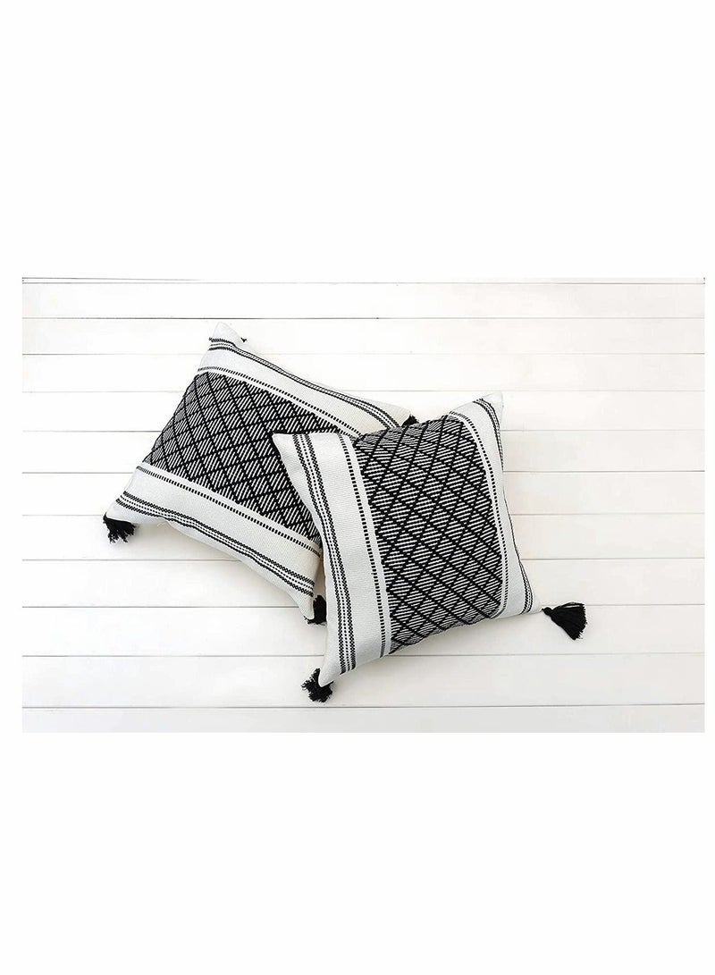 Set of 2 Boho Neutral Decorative Throw Pillow Covers 18x18 Inch Cotton Woven Diamond Jacquard Pattern Cases for Couch Sofa Bedroom Car Modern Accent Square Pillowcase Black - Image 2