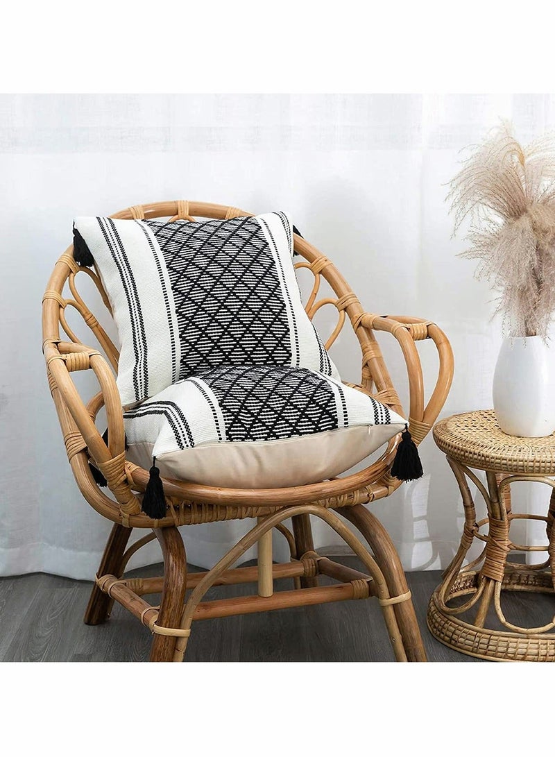 Set of 2 Boho Neutral Decorative Throw Pillow Covers 18x18 Inch Cotton Woven Diamond Jacquard Pattern Cases for Couch Sofa Bedroom Car Modern Accent Square Pillowcase Black - Image 5