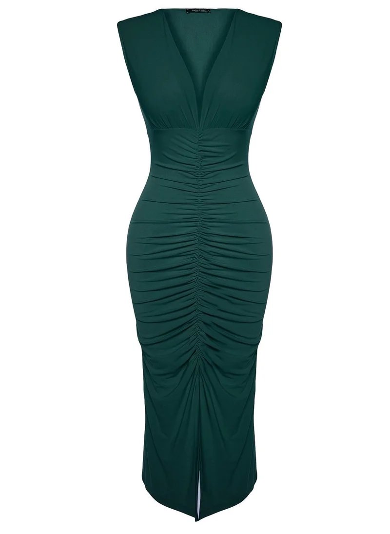trendyol Ruched Front Slit Dress