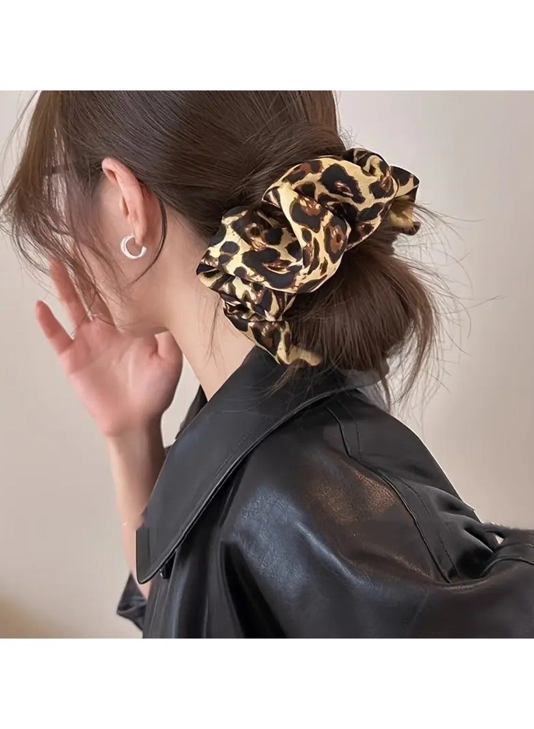 Rozino 2pcs Elegant Leopard Print Scrunchies - Vintage Style Hair Ties for Women & Girls, Perfect for Ponytails & Updos - Image 3