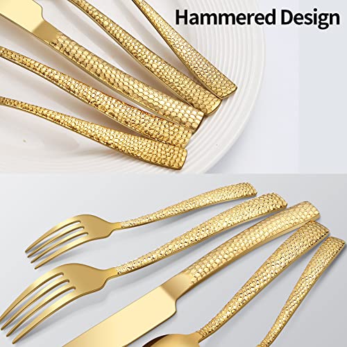 Remoxye 40-Piece Silverware Set, Gold Hammered Stainless Steel Flatware Sets for 8, Food-Grade Tableware Set, Including Fork Knife Spoon Set, Durable Home Kitchen Cutlery Sets, Dishwasher Safe, RX357 - Image 5