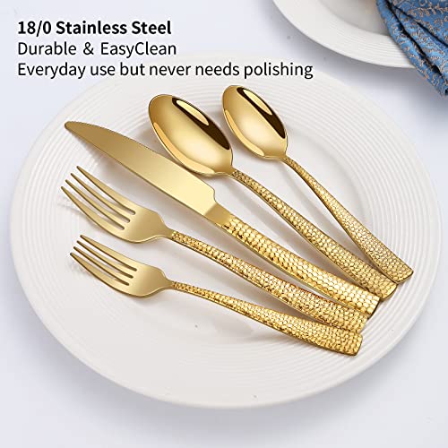 Remoxye 40-Piece Silverware Set, Gold Hammered Stainless Steel Flatware Sets for 8, Food-Grade Tableware Set, Including Fork Knife Spoon Set, Durable Home Kitchen Cutlery Sets, Dishwasher Safe, RX357 - Image 3