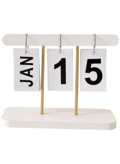 Generic Wooden Flip Calendar for Desk, Wooden Perpetual Calendar With Large Display, Rustic Wooden Calendar for Office, Home, Classroom, Reusable Office Desk Decor Desk Accessories White  - Image 1