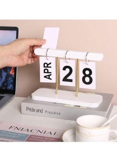 Generic Wooden Flip Calendar for Desk, Wooden Perpetual Calendar With Large Display, Rustic Wooden Calendar for Office, Home, Classroom, Reusable Office Desk Decor Desk Accessories White  - Image 2