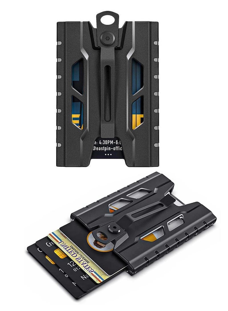 SYOSI Badge Holder Wallet, Vertical ID Card Holder with Lanyard & Metal Clip for Credit Cards, Clear ID Window, 4Cards Capacity, Built-in Elastic Clip, Black - Image 1