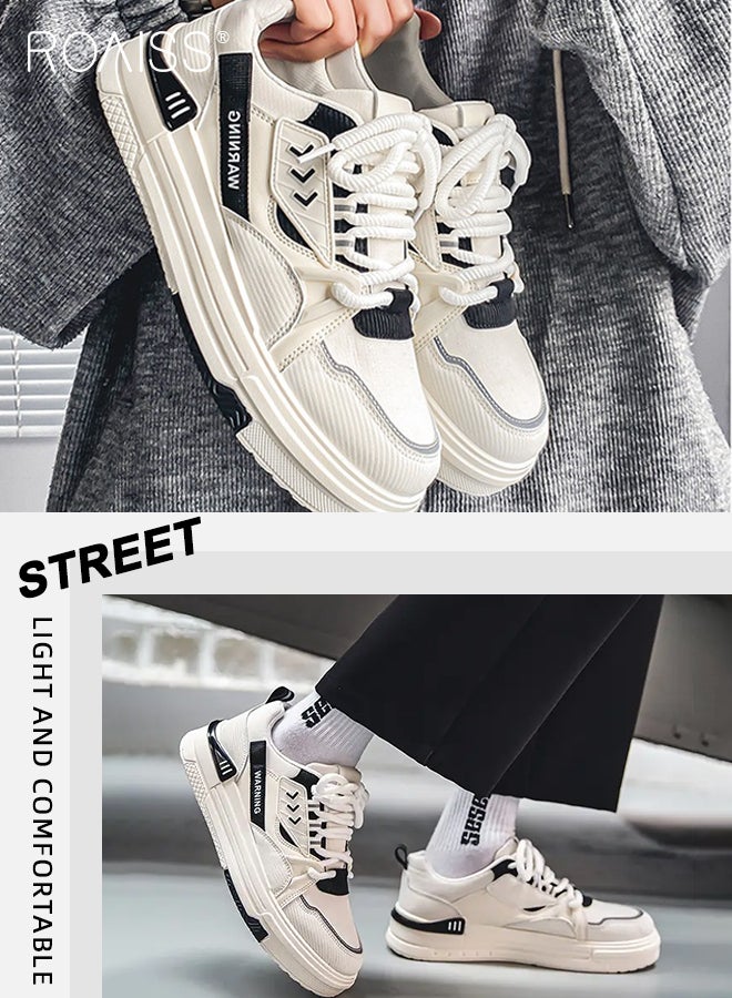 رويس حذاء رياضي رجالي مريح وجيد التهوية برباط من الأعلى، مقاوم للانزلاق والتآكل، ذو نعل سميك ومقدمة مستديرة، حذاء مسطح خارجي، حذاء رياضي كاجوال عصري من Campus باللون البيج - Image 4