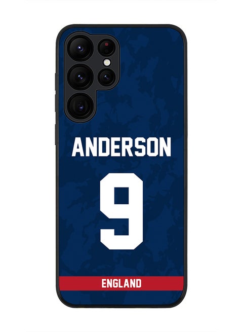 Rugged Black Edge Case for Samsung Galaxy S22 Ultra 5G, Slim fit Soft Case Flexible thin Cover - Player Name - James Anderson, Jersey Number- 9