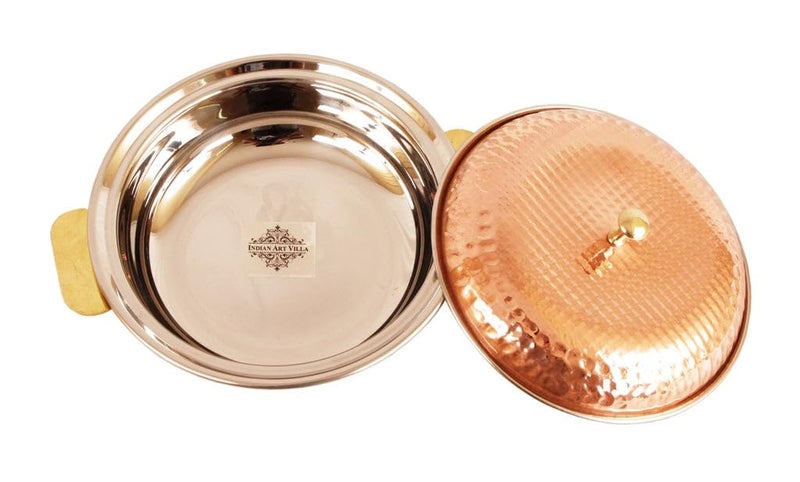 INDIAN ART VILLA Steel Copper Royal Hammered Donga with Lid 75 Inch Handmade Casserole for Serving and Storing Durable and Stylish for Home and Restaurant - Image 3