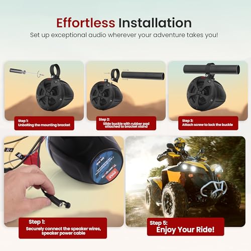 Pyle 2-Way Dual Waterproof Off-Road Speakers, 4 Inch 800 Watt Marine Grade Wakeboard Tower Speakers System, Full Range Outdoor Audio Stereo Speaker for ATV, UTV, Quad, Jeep, Boat - PLUTV41BK, Black - Image 5