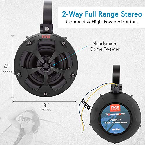 Pyle 2-Way Dual Waterproof Off-Road Speakers, 4 Inch 800 Watt Marine Grade Wakeboard Tower Speakers System, Full Range Outdoor Audio Stereo Speaker for ATV, UTV, Quad, Jeep, Boat - PLUTV41BK, Black - Image 3