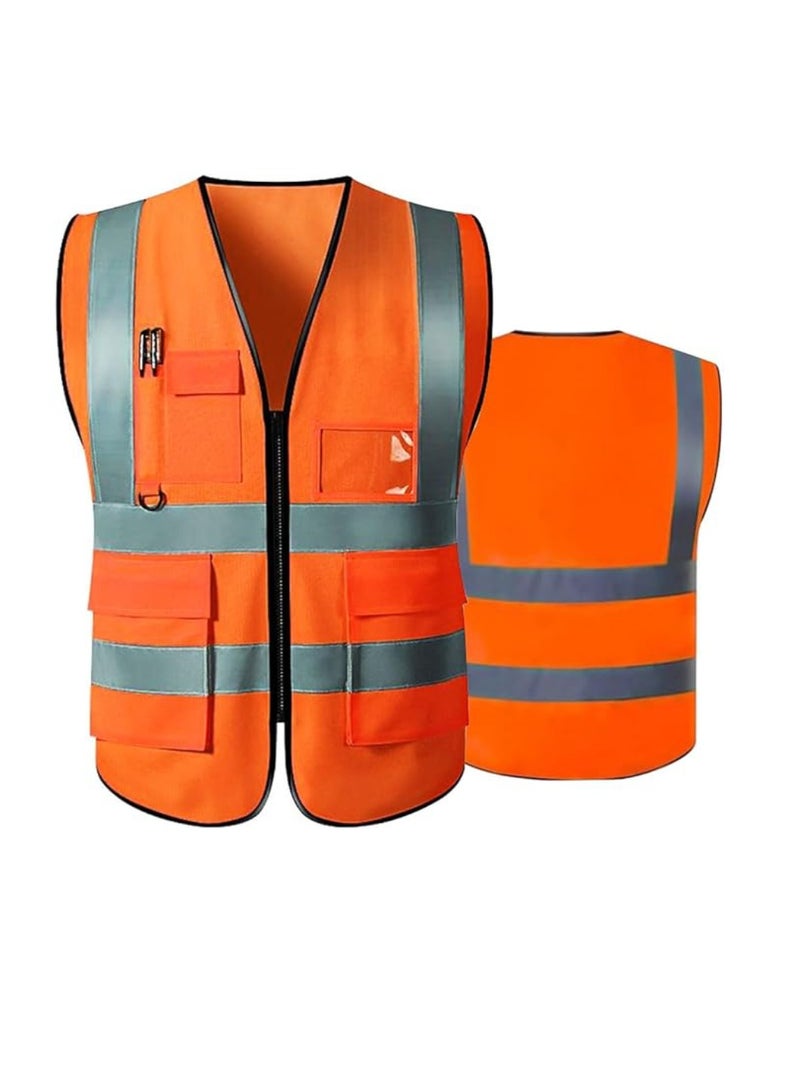 Yuwell Reflective Safety Vests High Visibility Breathable Day Night Warning Jacket with Zipper And 5 Pockets For Construction Traffic Cycling Safety Purpose Large 10 Pcs  - Image 2