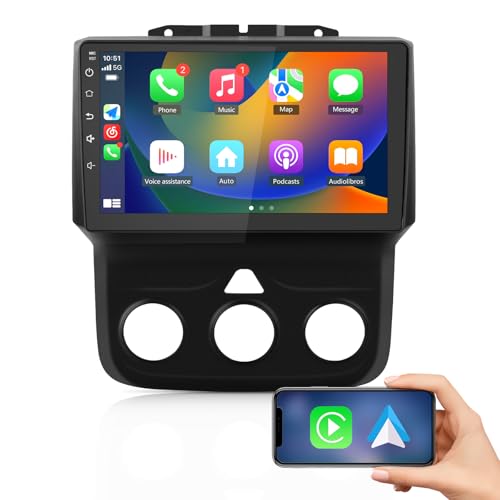 Votheon Car Radio Upgrade for Dodge Ram 1500 2500 3500 2013 2014 2015 2016 2017 2018,Android 13 2GB+32GB Head Unit for Ram,9“ Touch Screen CarPlay/Android Auto GPS WiFi,SWC,FM, AM(Only fit Manual AC) - Image 1